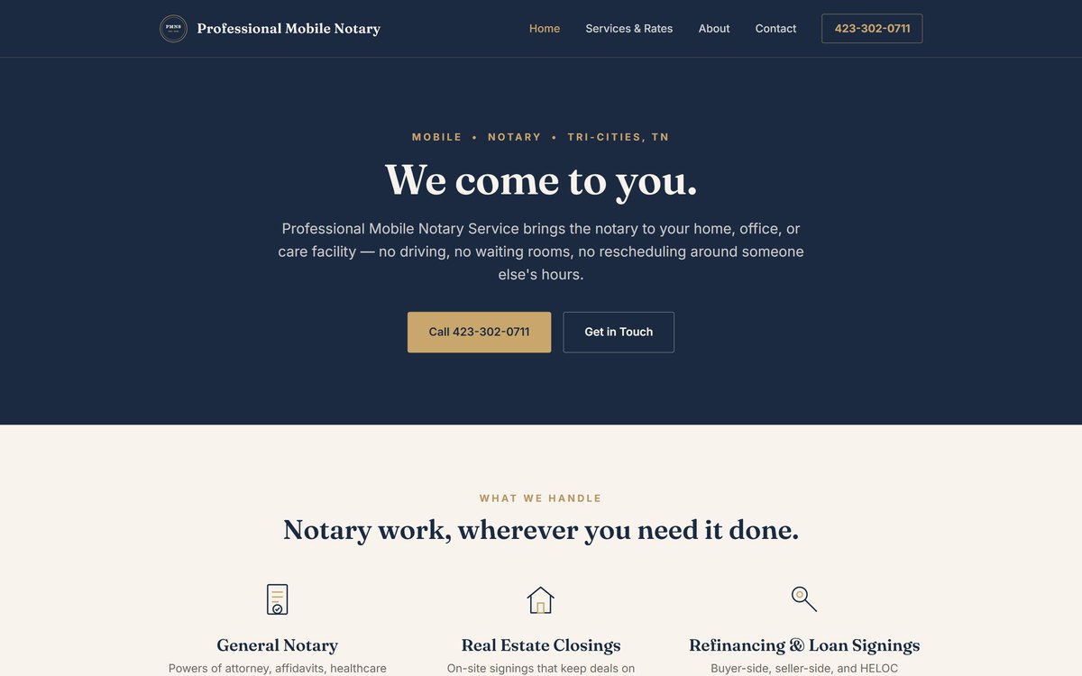 Screenshot of tnmobilenotaryservice.com homepage